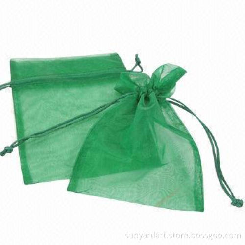 Green Organza Drawstring Bag in U-shape